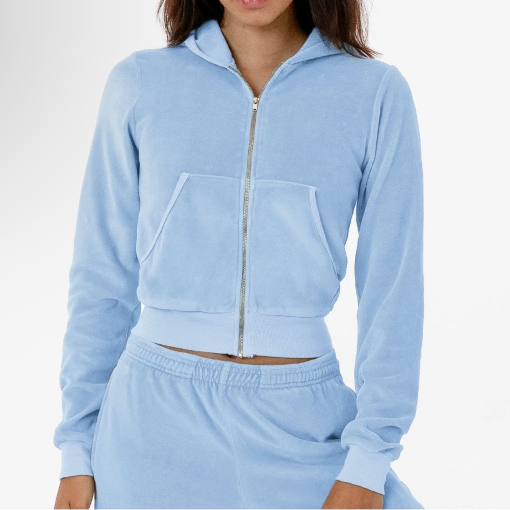 Los Angeles Apparel Velour Hoodie in Frost Medium - Picture 2 of 5